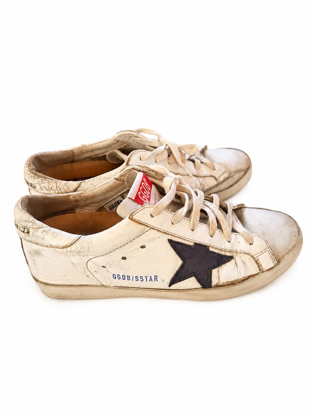 Golden Goose Size 39 Women's White Leather Low-Top Sneakers with Navy Star